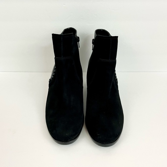 David Tate Black Suede Leather Stitch Accent Ankle Booties X-Wide Women Sz 10 WW - Picture 5 of 16